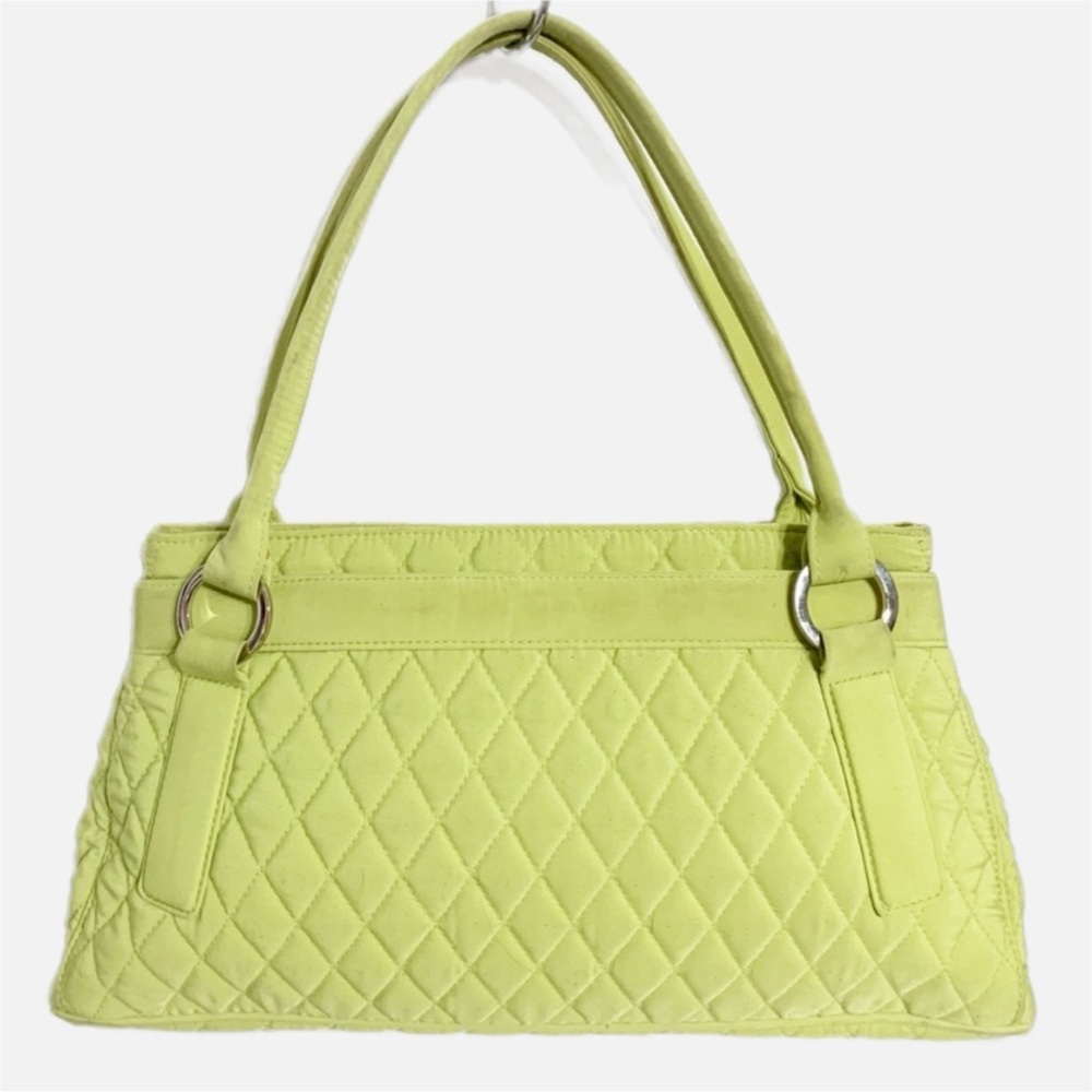 Vera Bradley Lime Green Quilted Microfiber Shoulder Handbag Purse Double Handles